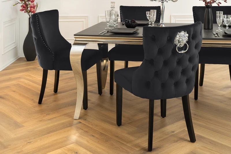 Lot de 2x fauteuils Chesterfield CASTLE DELUXE en velours noir avec rivets tête de lion
