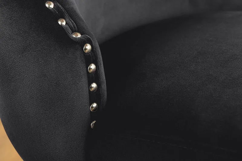 Lot de 2x fauteuils Chesterfield CASTLE DELUXE en velours noir avec rivets tête de lion