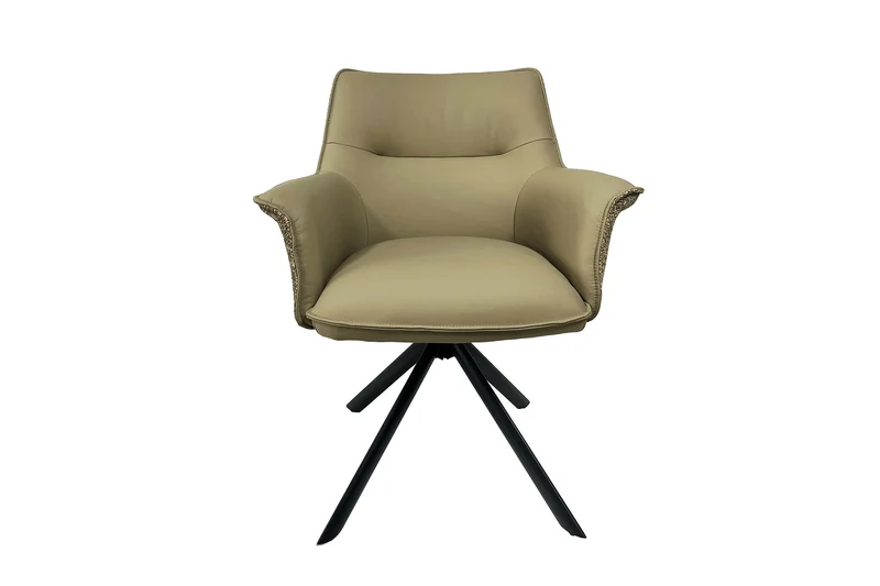 Lot de 2x fauteuils pivotant LE GRAND cuir véritable taupe tissu texturé structure métal noir