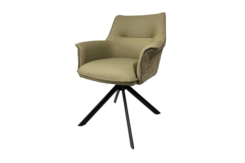 Lot de 2x fauteuils pivotant LE GRAND cuir véritable taupe tissu texturé structure métal noir