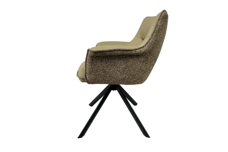 Lot de 2x fauteuils pivotant LE GRAND cuir véritable taupe tissu texturé structure métal noir