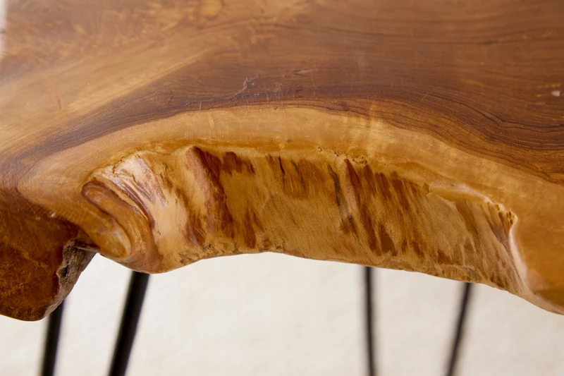 Table d'appoint unique WILD 50 cm en bois de teck massif avec pieds en métal noir
