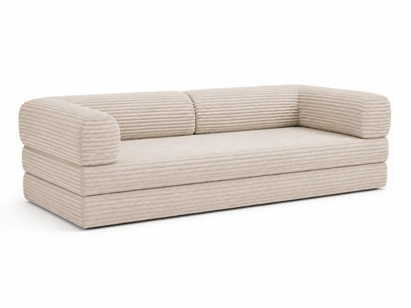 Canapé 3 places convertible Victor Hugo 200 cm en velours côtelé épais beige
