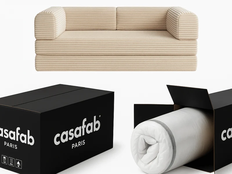 Canapé 3 places convertible Victor Hugo 200 cm en velours côtelé épais beige