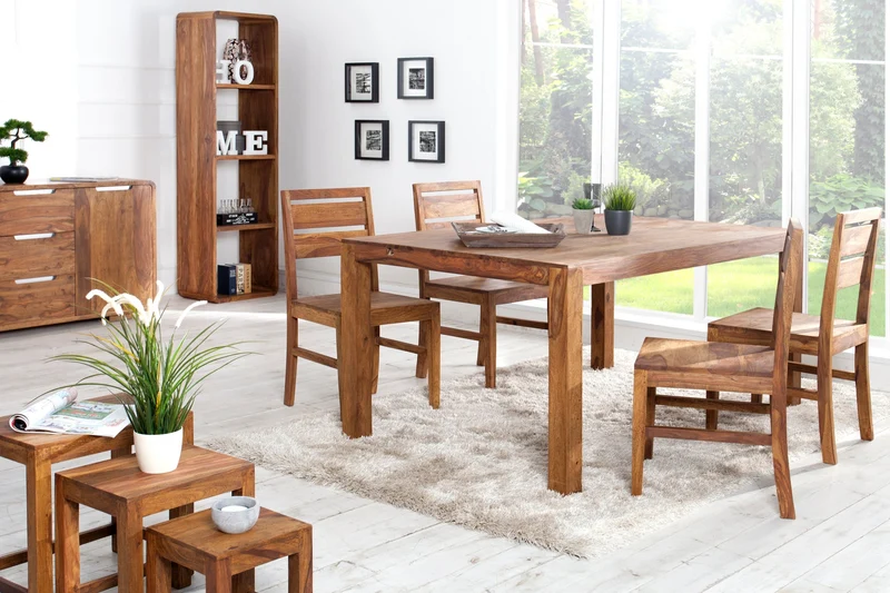 Lot de 2x chaises solide PURE marron Sheesham bois massif finition pierre grain unique