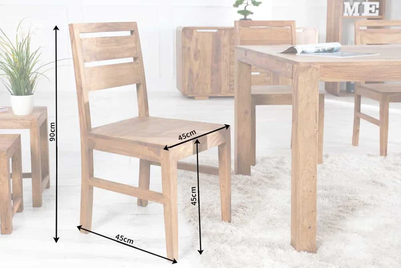 Lot de 2x chaises solide PURE marron Sheesham bois massif finition pierre grain unique