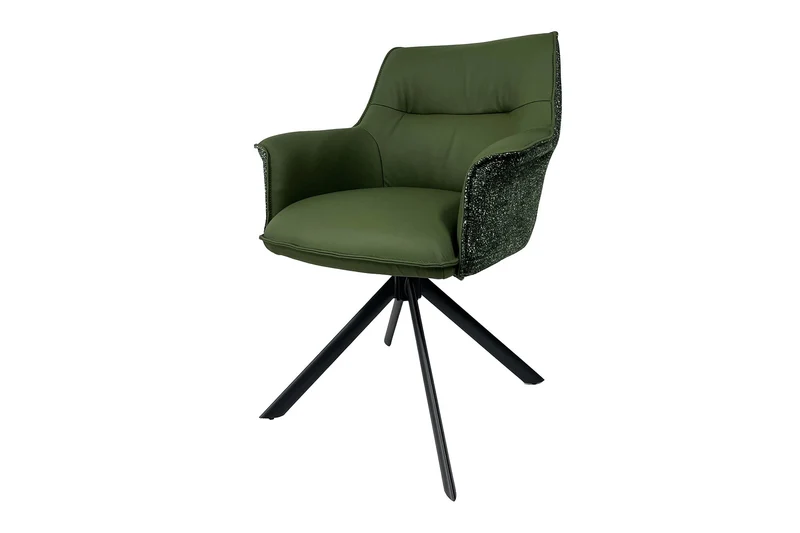 Lot de 2x fauteuils pivotant LE GRAND cuir véritable vert tissu texturé structure métal noir