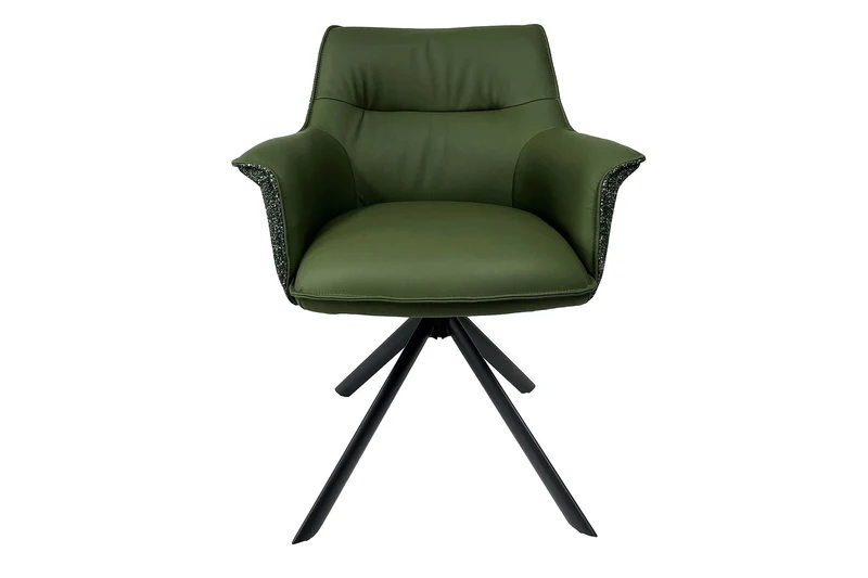 Lot de 2x fauteuils pivotant LE GRAND cuir véritable vert tissu texturé structure métal noir