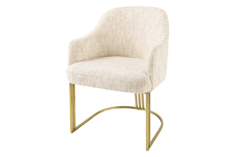 Lot de 2x fauteuils avec accoudoirs EXTRAVAGANCIA tissu chenille beige métal doré champagne brossé