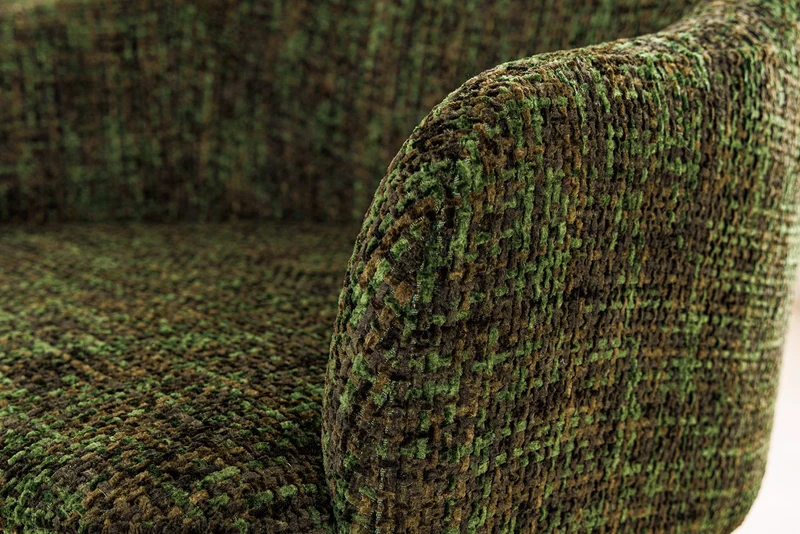 Lot de 2x fauteuils avec accoudoirs EXTRAVAGANCIA tissu chenille vert foncé métal brossé champagne doré