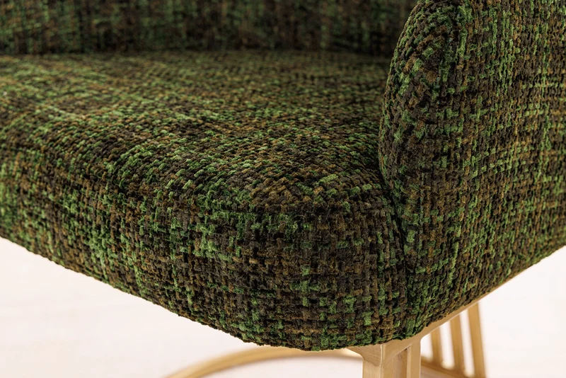 Lot de 2x fauteuils avec accoudoirs EXTRAVAGANCIA tissu chenille vert foncé métal brossé champagne doré