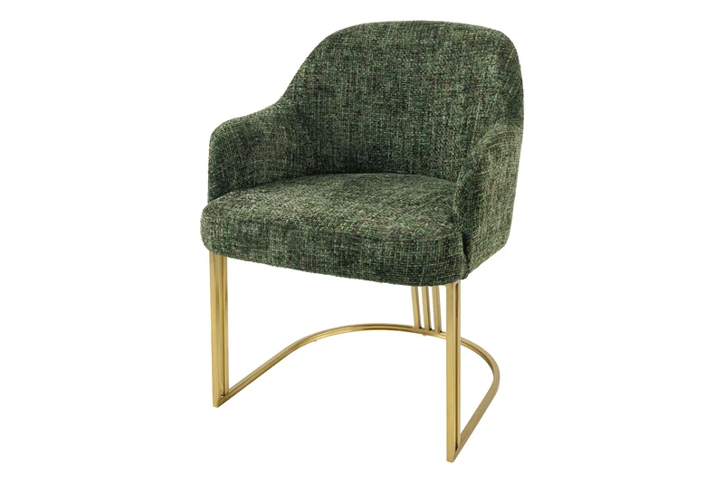 Lot de 2x fauteuils avec accoudoirs EXTRAVAGANCIA tissu chenille vert foncé métal brossé champagne doré