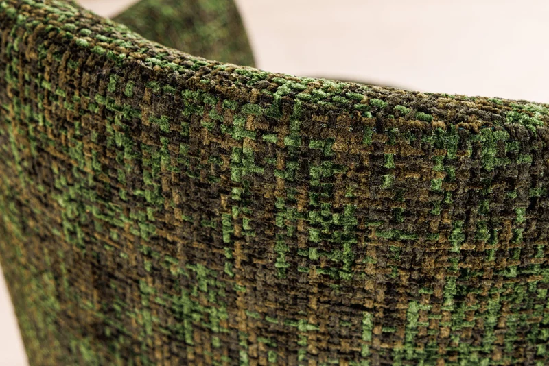 Lot de 2x fauteuils avec accoudoirs EXTRAVAGANCIA tissu chenille vert foncé métal brossé champagne doré