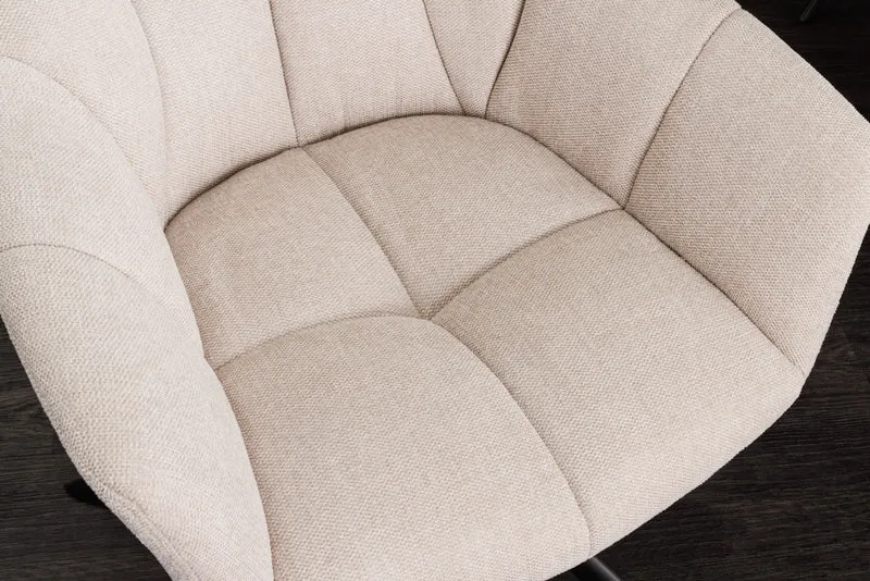 Lot de 2x fauteuils pivotant PAPILLON beige champagne, coutures décoratives, structure en métal noir, avec accoudoirs