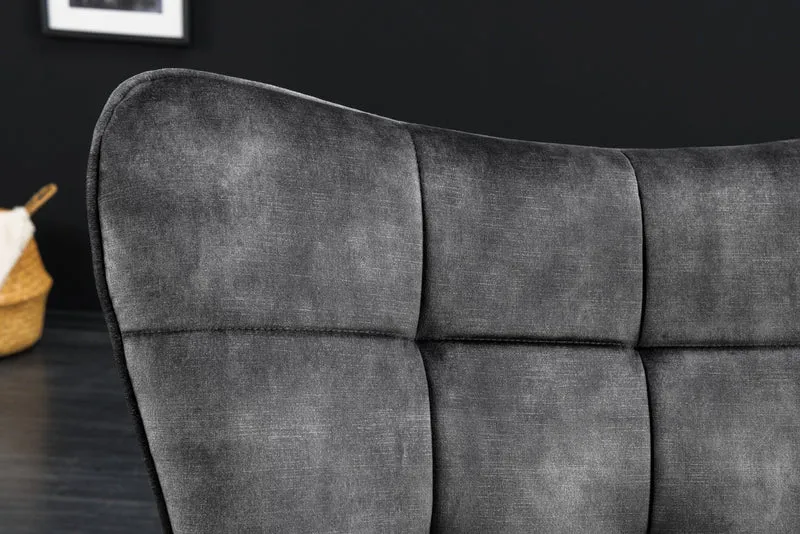 Fauteuil moderne SCANDINAVIA velours gris pieds métal noir avec accoudoirs