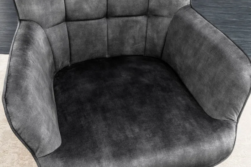 Fauteuil moderne SCANDINAVIA velours gris pieds métal noir avec accoudoirs