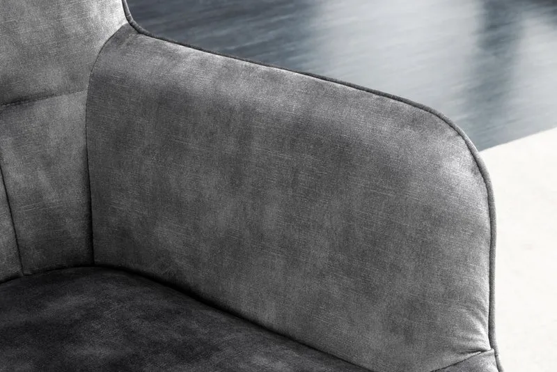 Fauteuil moderne SCANDINAVIA velours gris pieds métal noir avec accoudoirs