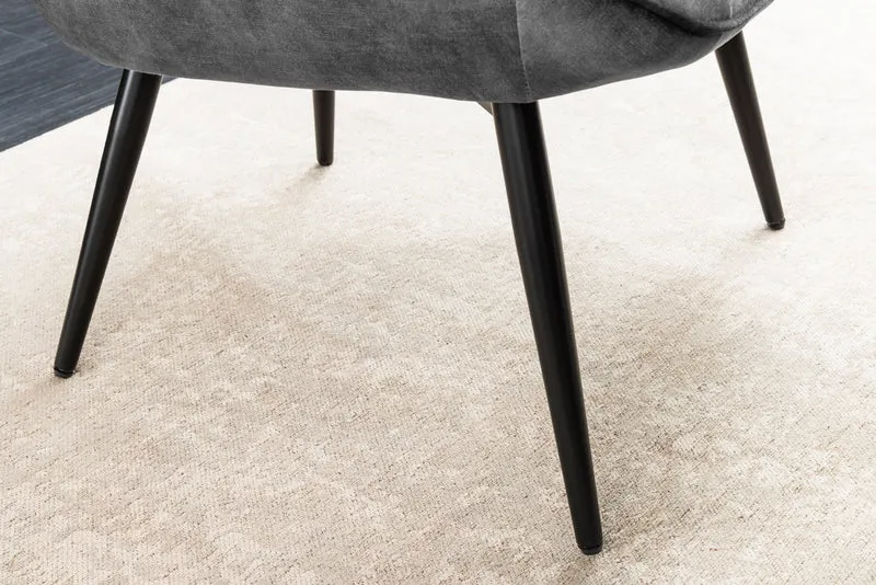Fauteuil moderne SCANDINAVIA velours gris pieds métal noir avec accoudoirs