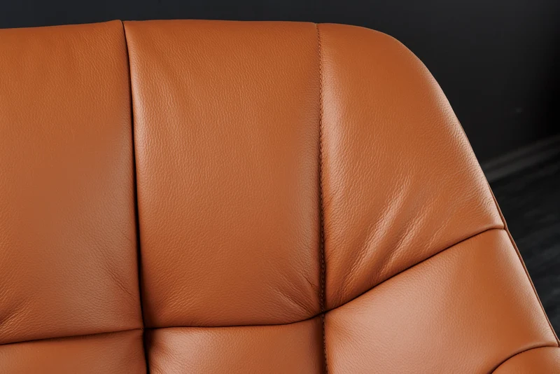 Lot de 2x fauteuils pivotant PAPILLON en cuir véritable cognac avec accoudoirs, structure noire