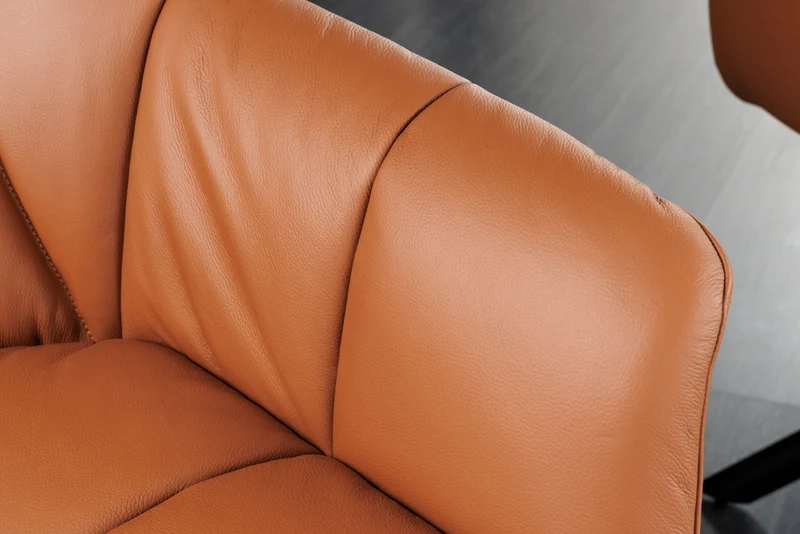 Lot de 2x fauteuils pivotant PAPILLON en cuir véritable cognac avec accoudoirs, structure noire