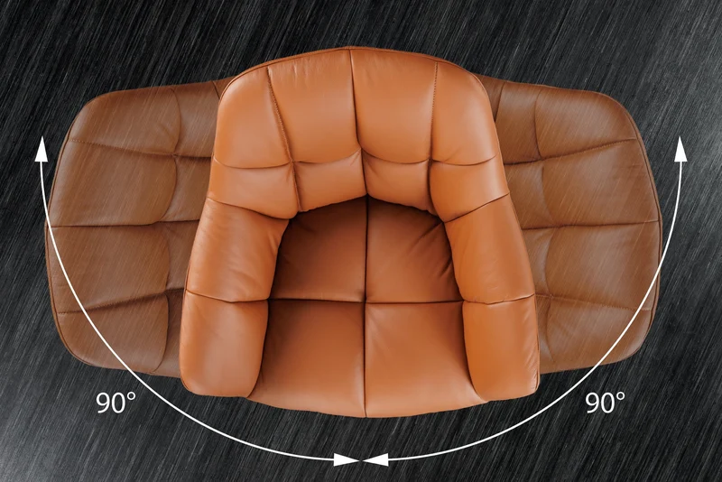 Lot de 2x fauteuils pivotant PAPILLON en cuir véritable cognac avec accoudoirs, structure noire