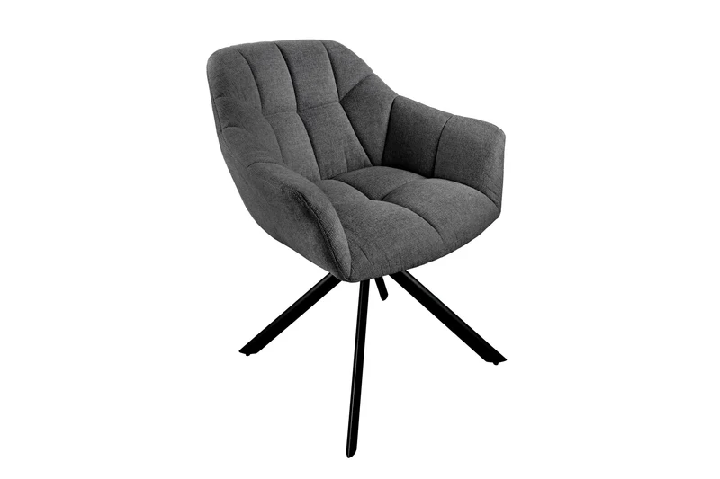 Lot de 2x fauteuils pivotant PAPILLON en tissu texturé anthracite avec accoudoirs, coutures décoratives, structure noire