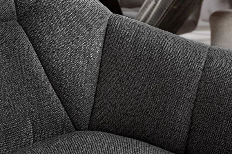 Lot de 2x fauteuils pivotant PAPILLON en tissu texturé anthracite avec accoudoirs, coutures décoratives, structure noire