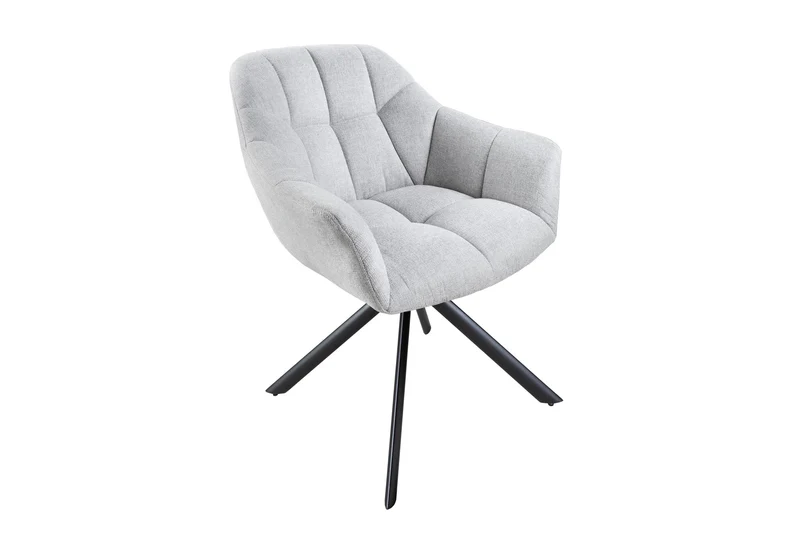 Lot de 2x fauteuils pivotant PAPILLON en tissu texturé gris clair avec accoudoirs, coutures décoratives, structure noire