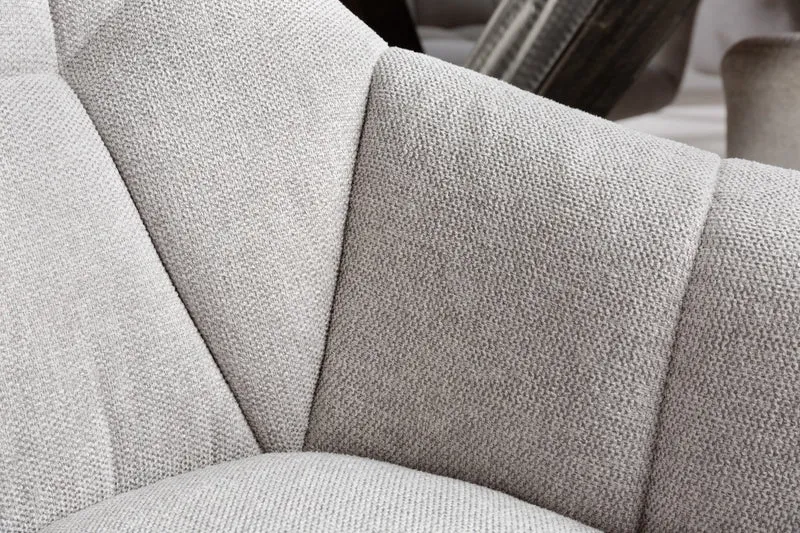 Lot de 2x fauteuils pivotant PAPILLON en tissu texturé gris clair avec accoudoirs, coutures décoratives, structure noire