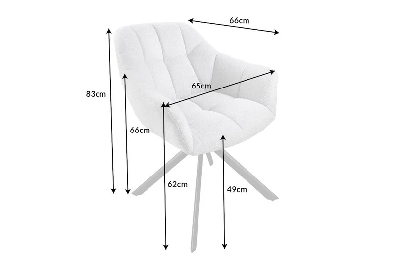 Lot de 2x fauteuils pivotant PAPILLON en tissu texturé gris clair avec accoudoirs, coutures décoratives, structure noire