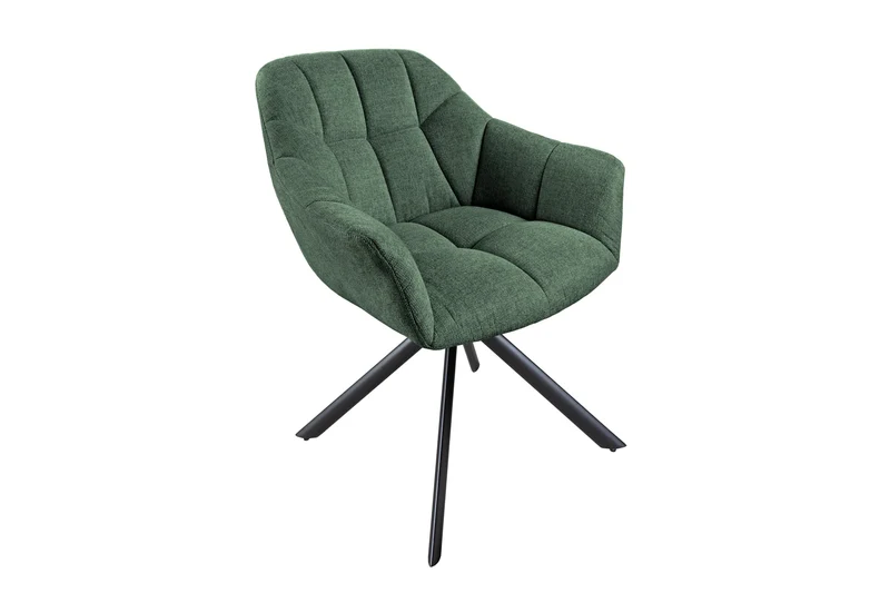 Lot de 2x fauteuils pivotant PAPILLON en tissu texturé vert foncé avec accoudoirs, coutures décoratives, structure noire