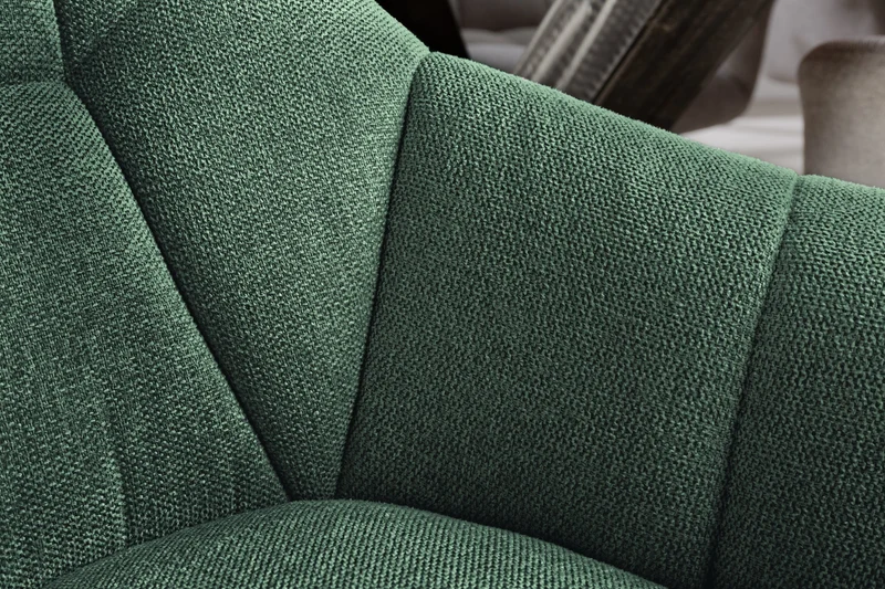 Lot de 2x fauteuils pivotant PAPILLON en tissu texturé vert foncé avec accoudoirs, coutures décoratives, structure noire