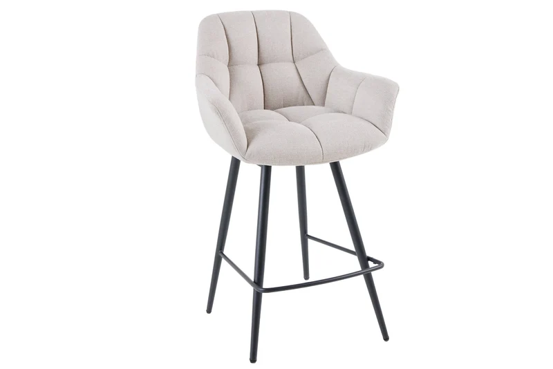Tabouret de bar pivotant PAPILLON chaise de bar beige champagne avec dossier pieds en métal noir