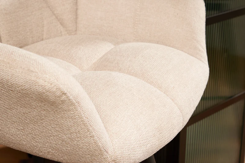 Tabouret de bar pivotant PAPILLON chaise de bar beige champagne avec dossier pieds en métal noir