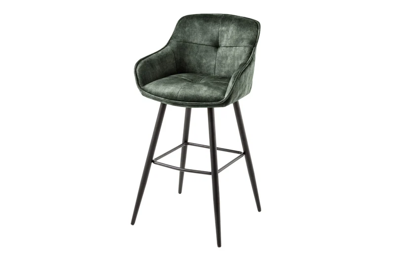 Tabouret de bar design EUPHORIA velours vert foncé pieds en métal noir chaise de bar avec dossier