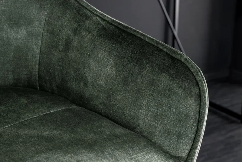 Tabouret de bar design EUPHORIA velours vert foncé pieds en métal noir chaise de bar avec dossier