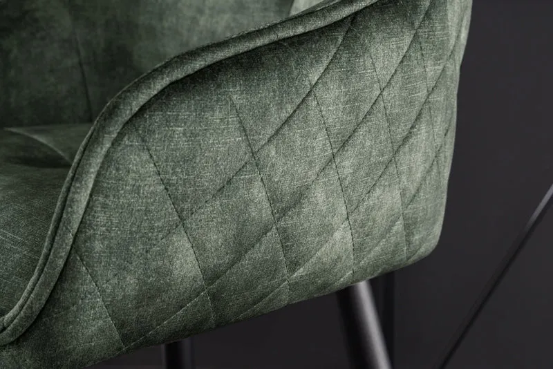 Tabouret de bar design EUPHORIA velours vert foncé pieds en métal noir chaise de bar avec dossier