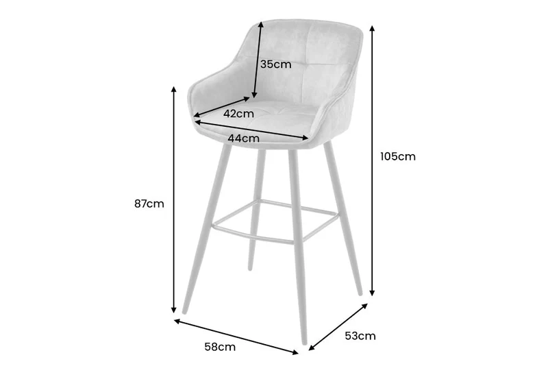 Tabouret de bar design EUPHORIA velours vert foncé pieds en métal noir chaise de bar avec dossier