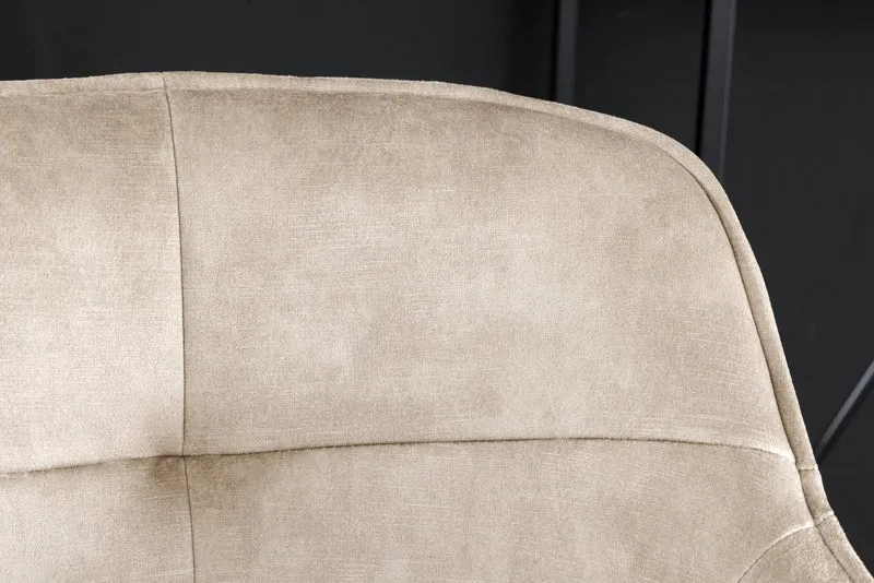 Tabouret de bar design EUPHORIA velours champagne grège pieds métal noir chaise de bar avec dossier