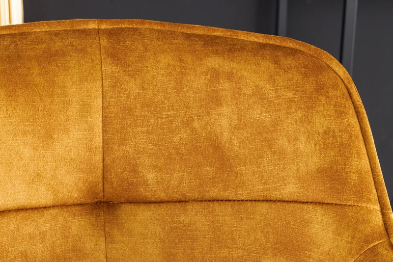Tabouret de bar design EUPHORIA velours jaune moutarde pieds métal noir chaise de bar avec dossier