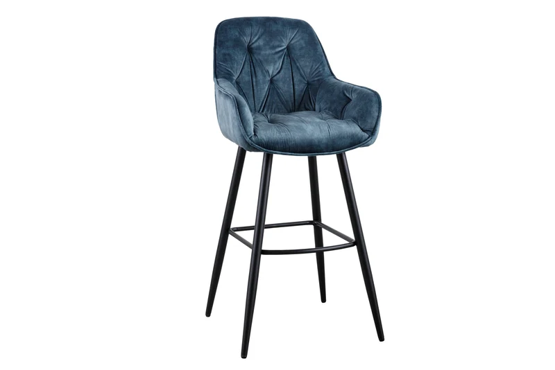 Tabouret de bar design MILANO chaise de bar en velours pétrole avec dossier en métal noir
