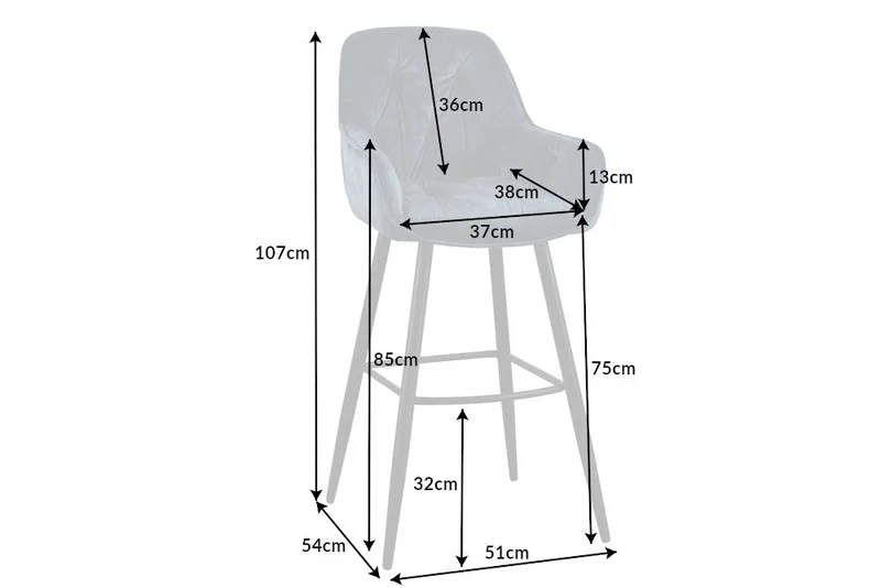 Tabouret de bar design MILANO chaise de bar en velours pétrole avec dossier en métal noir