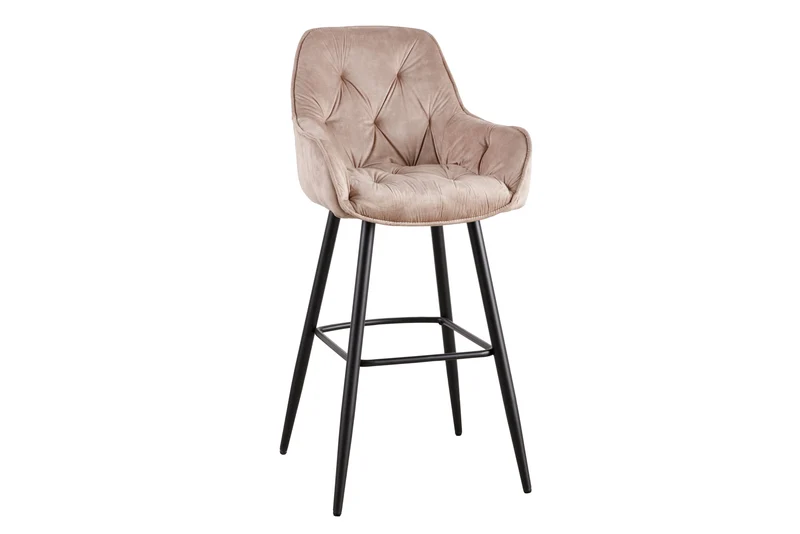 Tabouret de bar design MILANO chaise de bar en velours beige champagne avec dossier en métal noir
