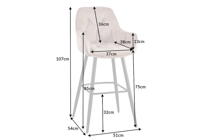 Tabouret de bar design MILANO chaise de bar en velours beige champagne avec dossier en métal noir