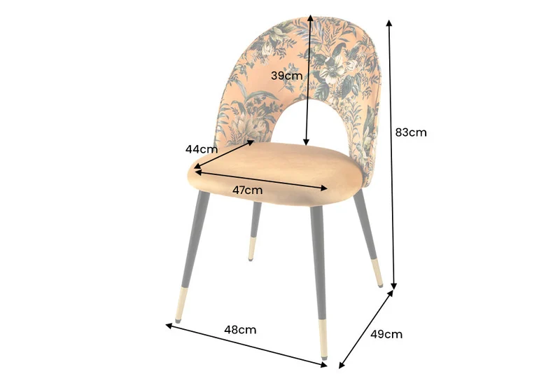 Lot de 2x chaises design PRÊT-À-PORTER en velours jaune motif floral et embouts de pieds dorés