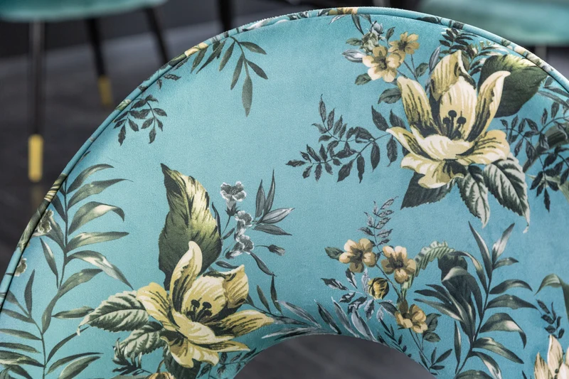Lot de 2x chaises design PRÊT-À-PORTER en velours turquoise motif floral et embouts de pieds dorés