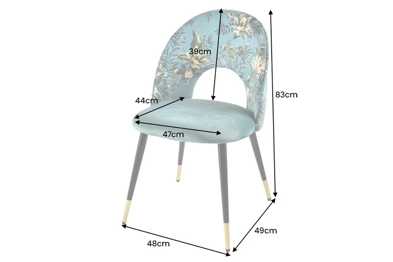 Lot de 2x chaises design PRÊT-À-PORTER en velours turquoise motif floral et embouts de pieds dorés