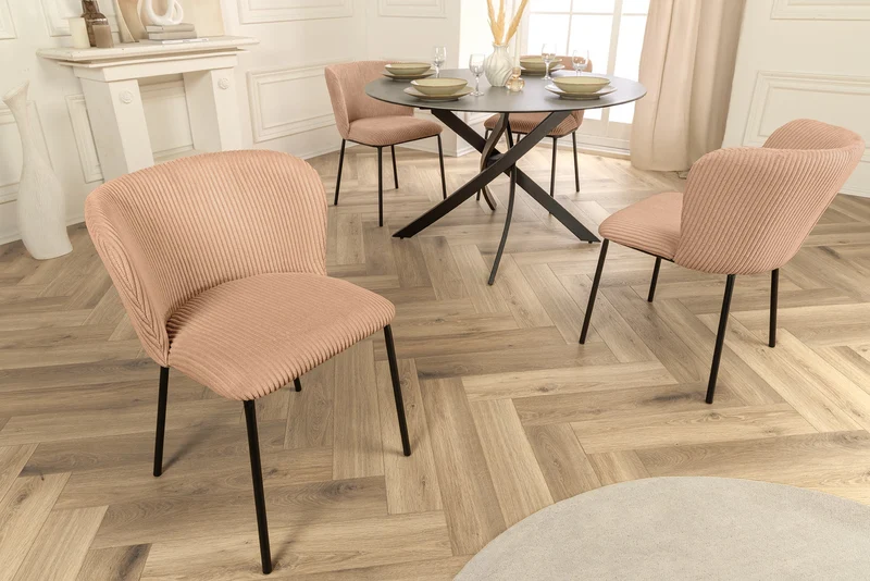 Lot de 2x chaises design LYON velours côtelé rose pieds métal noir