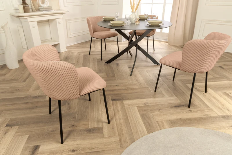 Lot de 2x chaises design LYON velours côtelé rose pieds métal noir