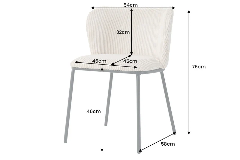 Lot de 2x chaises design LYON velours côtelé rose pieds métal noir